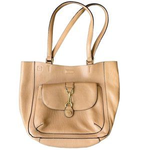 12" Women's Calvin Klein Purse Handbag Tan With Gold Latch Black Lining